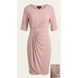 Connected Apparel Pink & White Polka Dot Mock-Wrap Dress